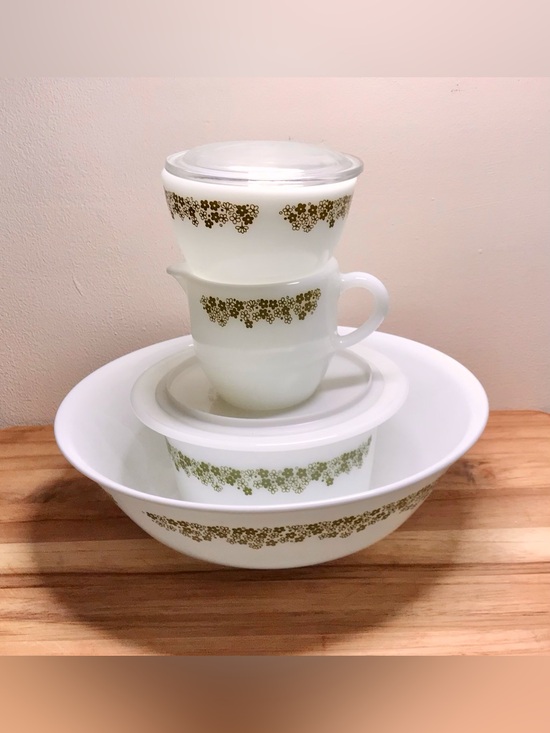 Corningware Other - Vintage Corelle CORNINGWARE Pyrex Daisy Prnt Butter Dish Lids Cream Sugar Bowl